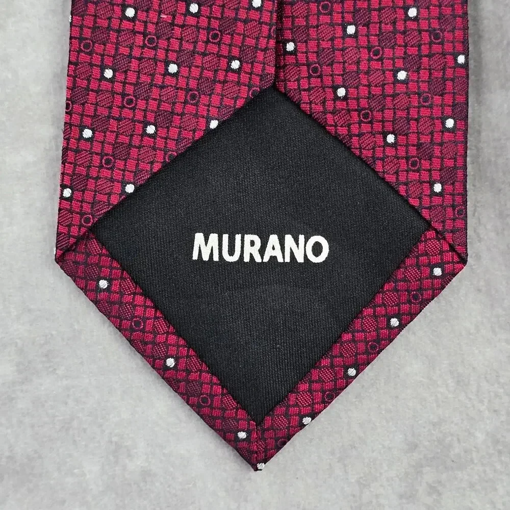 Murano Red Black Gray Polka Dot Geometric Executive Silk‎ Neck Tie Men's